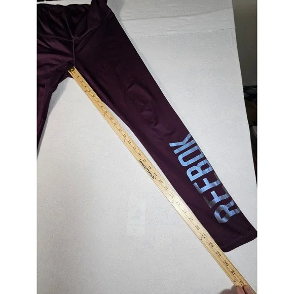 Reebok Womens High Waisted Logo Leggings Plum Purple Metallic Silver Size Medium - Picture 4 of 7